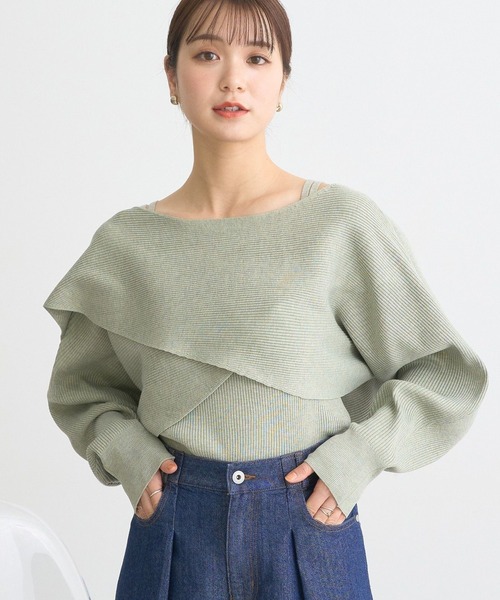 earth music&ecology（アースミュージックアンドエコロジー）の「SET2点クロスニット＋キャミソール（ニット/セーター・レディース・アイボリー/ブラック/ベージュ/ミント・FREE）」の5枚目の写真