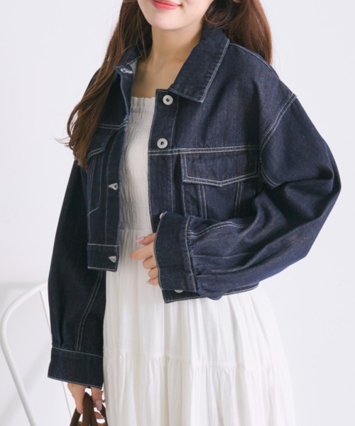 OLIVE des OLIVE（オリーブデオリーブ）の「クロップドGジャン（デニムジャケット・レディース・ブルー/ネイビー・FREE）」の3枚目の写真