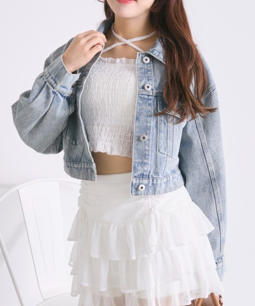 OLIVE des OLIVE（オリーブデオリーブ）の「クロップドGジャン（デニムジャケット・レディース・ブルー/ネイビー・FREE）」の8枚目の写真