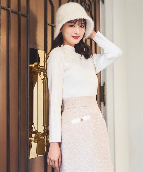 SWINGLE（スウィングル）の「ラメツイードバイカラーミニスカート（スカート・レディース・ベージュ/ピンク/ブラック・MEDIUM/SMALL）」の6枚目の写真