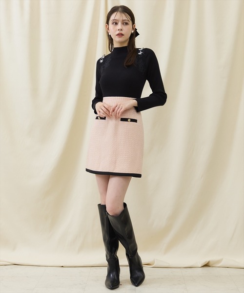 SWINGLE（スウィングル）の「ラメツイードバイカラーミニスカート（スカート・レディース・ベージュ/ピンク/ブラック・MEDIUM/SMALL）」の7枚目の写真