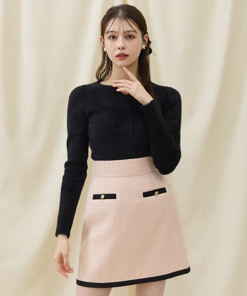 SWINGLE（スウィングル）の「ラメツイードバイカラーミニスカート（スカート・レディース・ベージュ/ピンク/ブラック・MEDIUM/SMALL）」の9枚目の写真