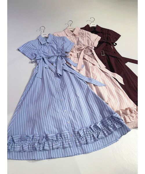 jouetie（ジュエティ）の「【再入荷】ギャザーリボンロングシャツワンピース 夏服（ワンピース・レディース・ピンク/レッド/ブルー・MEDIUM）」の11枚目の写真