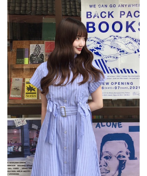 セール】【再入荷】ギャザーリボンロングシャツワンピース 夏服