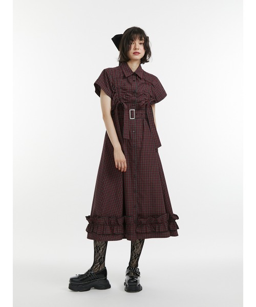 jouetie ギャザーリボンロングシャツワンピース セール】【再入荷】ギャザーリボンロングシャツワンピース 夏服
