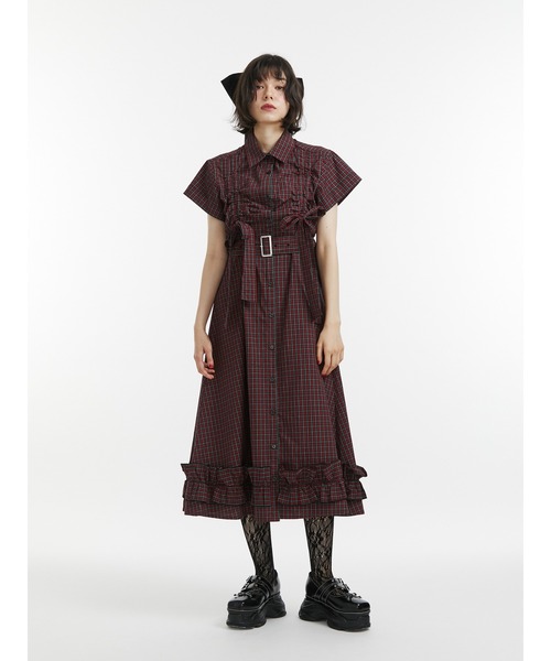 jouetie ギャザーリボンロングシャツワンピース セール】【再入荷】ギャザーリボンロングシャツワンピース 夏服