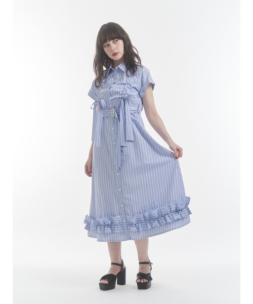新品タグ付き！jouetie リボン付きロングシャツワンピース jouetie ワンピース 「再入荷」ギャザーリボンロングシャツ