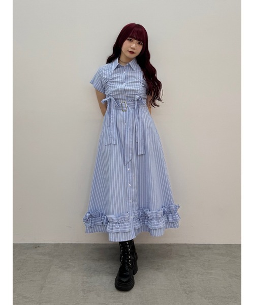 再入荷】ギャザーリボンロングシャツワンピース 夏服