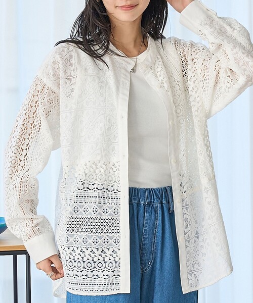 ユニ　パッチワークレースシャツ パッチワークレースシャツ L/S(1 IVORY): : メンズ｜UNITED