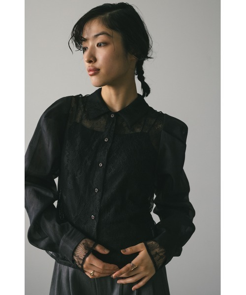 STYLEMIXER（スタイルミキサー）の「レースレイヤーシャツ（シャツ/ブラウス・レディース・ブラック/アイボリー・FREE）」の2枚目の写真