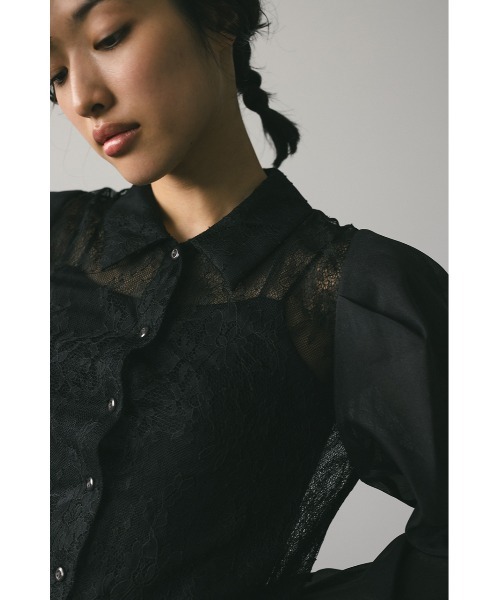 STYLEMIXER（スタイルミキサー）の「レースレイヤーシャツ（シャツ/ブラウス・レディース・ブラック/アイボリー・FREE）」の15枚目の写真