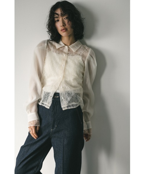 STYLEMIXER（スタイルミキサー）の「レースレイヤーシャツ（シャツ/ブラウス・レディース・ブラック/アイボリー・FREE）」の3枚目の写真