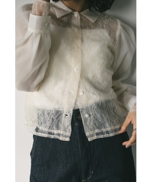 STYLEMIXER（スタイルミキサー）の「レースレイヤーシャツ（シャツ/ブラウス・レディース・ブラック/アイボリー・FREE）」の5枚目の写真
