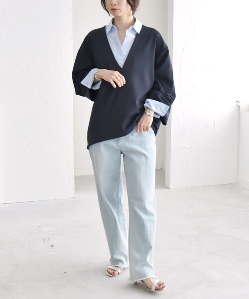 SHIPS for women / シップスウィメン quaranciel:〈洗濯機可能〉ダンボール コクーン Vネック プルオーバー セール】quaranciel:〈洗濯機可能〉ダンボール コクーン Vネック