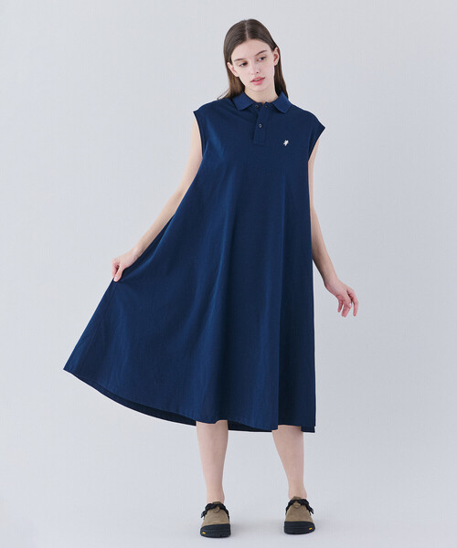 GYMPHLEX（ジムフレックス）の「Gymphlex | ポリエステル鹿の子 ポロ衿スリーブレスワンピース WOMEN（ワンピース・レディース・ダークネイビー/チャコール・14）」の10枚目の写真