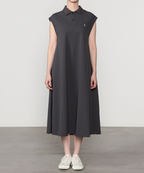 GYMPHLEX（ジムフレックス）の「Gymphlex | ポリエステル鹿の子 ポロ衿スリーブレスワンピース WOMEN（ワンピース・レディース・ダークネイビー/チャコール・14）」の2枚目の写真