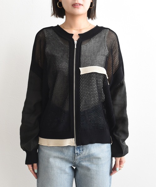 Eimee Law アシンメトリー　切替配色　布帛ブルゾン　ニット　Mサイズ Eimee Law（エイミーロウ）の「布帛切替ニットブルゾン