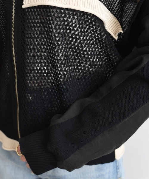 Eimee Law（エイミーロウ）の「布帛MIXメッシュニットブルゾン（ニット/セーター・レディース・ブラック/モカ/アイボリー/ホワイト系/カーキ系/ブラック系・FREE）」の21枚目の写真