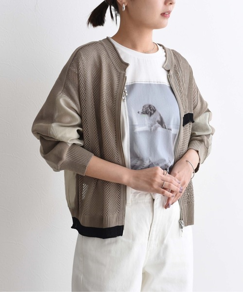 Eimee Law ジャケットドッキングミリタリーMIXブルゾン カーキ エミ emmi 撥水リブカラーバルーンデザインブルゾン レディース
