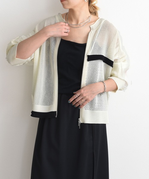 Eimee Law アシンメトリー　切替配色　布帛ブルゾン　ニット　Mサイズ Eimee Law（エイミーロウ）の「布帛切替ニットブルゾン
