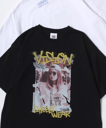 VISION STREET WEAR/ヴィジョンストリートウェア オーバーサイズ フロント/バックプリント ロゴ ワンポイント刺繍 半袖Tシャツ/レディース メンズ