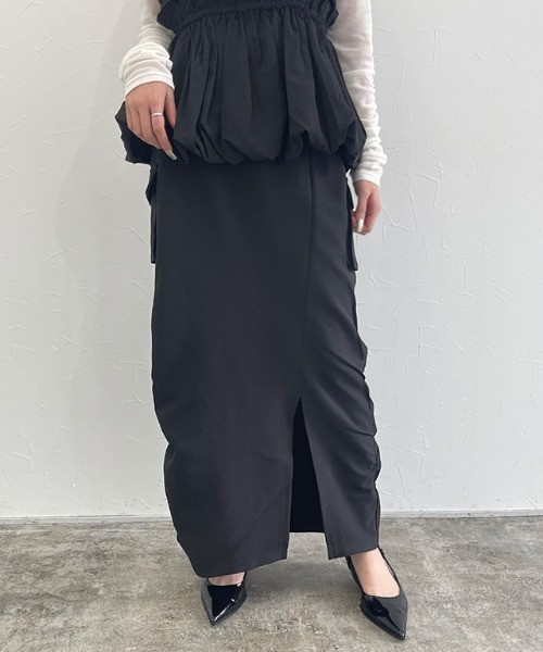 ECLAM(クラム)の「サイドギャザーカーゴスカート(スカート・レディース・ブラック/ラベンダー・M/S)」の16枚目の写真