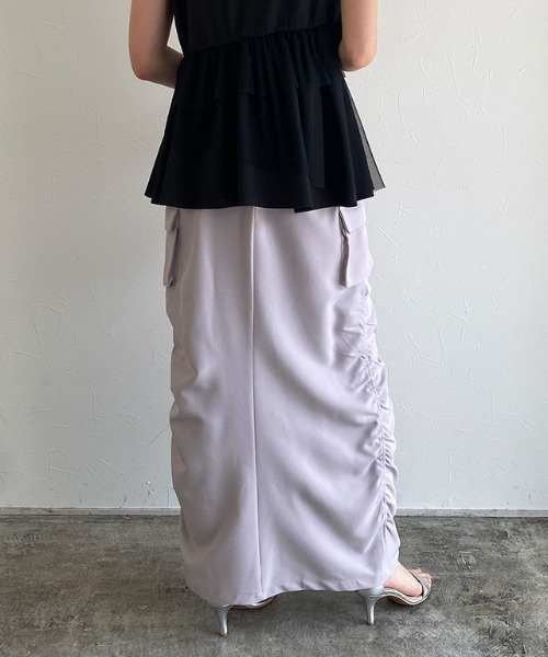 ECLAM(クラム)の「サイドギャザーカーゴスカート(スカート・レディース・ブラック/ラベンダー・M/S)」の12枚目の写真