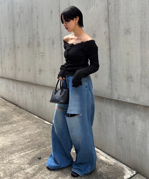 HONEY MI HONEY(ハニーミーハニー)の「sheer swell boat cardigan(カーディガン/ボレロ・レディース・オフホワイト/ピンク/ブラック・FREE)」の11枚目の写真