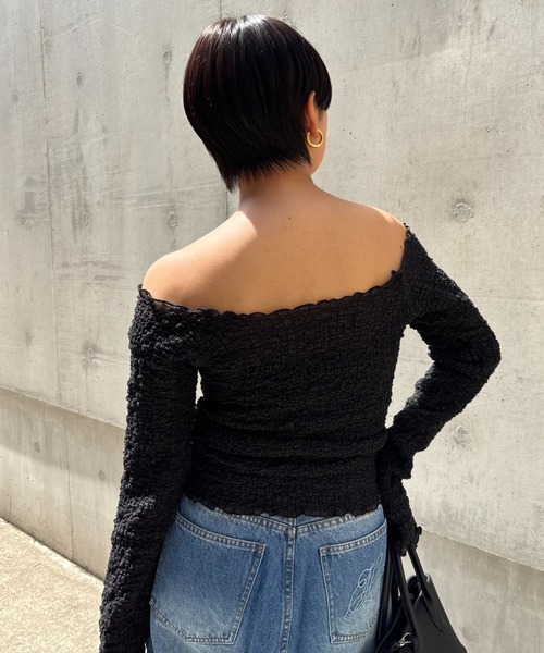 HONEY MI HONEY(ハニーミーハニー)の「sheer swell boat cardigan(カーディガン/ボレロ・レディース・オフホワイト/ピンク/ブラック・FREE)」の9枚目の写真