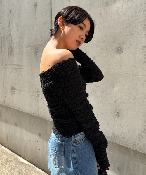 HONEY MI HONEY(ハニーミーハニー)の「sheer swell boat cardigan(カーディガン/ボレロ・レディース・オフホワイト/ピンク/ブラック・FREE)」の8枚目の写真