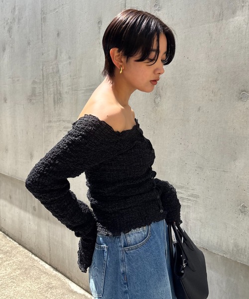 HONEY MI HONEY(ハニーミーハニー)の「sheer swell boat cardigan(カーディガン/ボレロ・レディース・オフホワイト/ピンク/ブラック・FREE)」の7枚目の写真