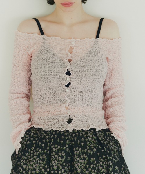 トップス HONEY MI HONEY sheer swell boat cardigan HONEY MI HONEY｜sheer swell boat cardigan｜ふんわりシアーのボート