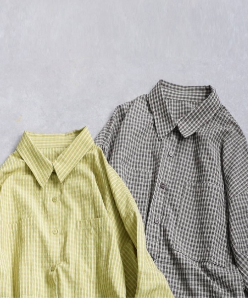 antiqua(アンティカ)の「ビッグカフスチェックシャツ(シャツ/ブラウス・レディース・ブラック/グリーン・ONESIZE)」の11枚目の写真