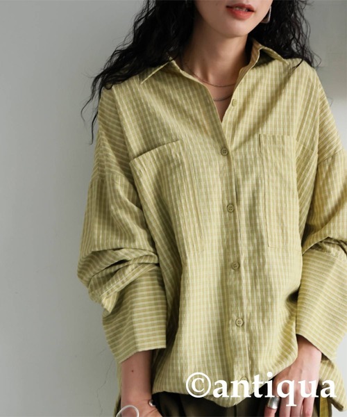 antiqua(アンティカ)の「ビッグカフスチェックシャツ(シャツ/ブラウス・レディース・ブラック/グリーン・ONESIZE)」の6枚目の写真