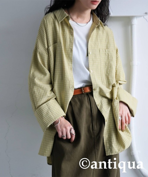antiqua(アンティカ)の「ビッグカフスチェックシャツ(シャツ/ブラウス・レディース・ブラック/グリーン・ONESIZE)」の9枚目の写真