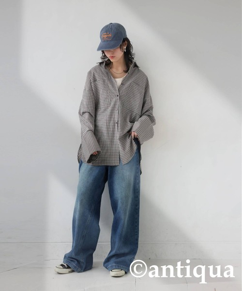 antiqua(アンティカ)の「ビッグカフスチェックシャツ(シャツ/ブラウス・レディース・ブラック/グリーン・ONESIZE)」の18枚目の写真