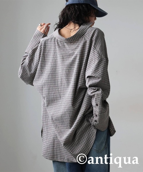 antiqua(アンティカ)の「ビッグカフスチェックシャツ(シャツ/ブラウス・レディース・ブラック/グリーン・ONESIZE)」の21枚目の写真
