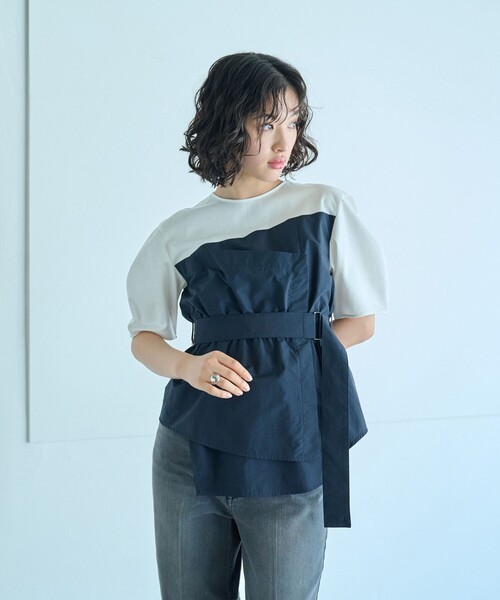 CAST:（キャストコロン）の「【1枚で着映える】ビスチェコンビカットソー（Tシャツ/カットソー・レディース・ブラック/ネイビー/グリーン系その他7・M）」の3枚目の写真