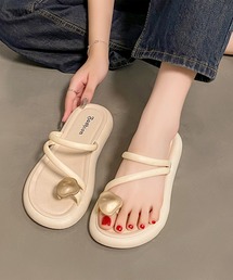 Lace Ladies | レザー調 メタル モチーフ ストラップ トング サンダル(サンダル)