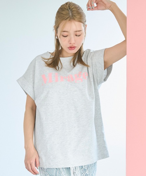 coca(coca)(コカ)の「フレンチスリーブロゴプリントTシャツ(Tシャツ/カットソー・レディース・グレイッシュベージュ/チャコール/A/B/オートミール/ラベンダー/ライトグリーン/アイボリー・S/M/L/XL)」の4枚目の写真