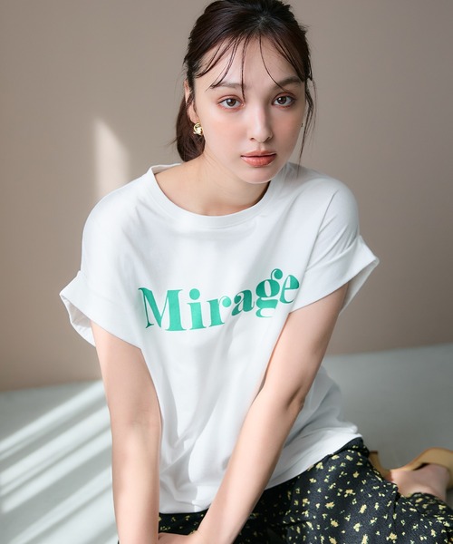 coca(coca)(コカ)の「フレンチスリーブロゴプリントTシャツ(Tシャツ/カットソー・レディース・グレイッシュベージュ/チャコール/A/B/オートミール/ラベンダー/ライトグリーン/アイボリー・S/M/L/XL)」の1枚目の写真