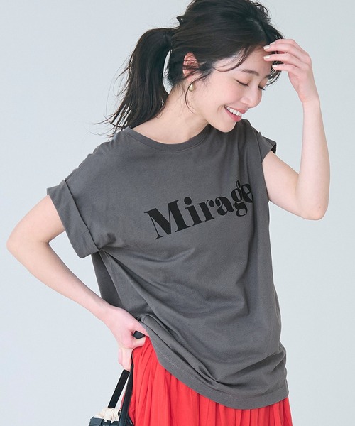 coca(coca)(コカ)の「フレンチスリーブロゴプリントTシャツ(Tシャツ/カットソー・レディース・グレイッシュベージュ/チャコール/A/B/オートミール/ラベンダー/ライトグリーン/アイボリー・S/M/L/XL)」の3枚目の写真