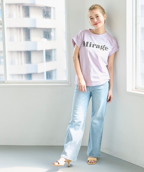 coca(coca)(コカ)の「フレンチスリーブロゴプリントTシャツ(Tシャツ/カットソー・レディース・グレイッシュベージュ/チャコール/A/B/オートミール/ラベンダー/ライトグリーン/アイボリー・S/M/L/XL)」の10枚目の写真