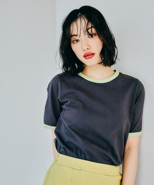 LEPSIM（レプシィム）の「リンガーT　324450（Tシャツ/カットソー・レディース・オレンジ/チャコールグレー/アイボリー・FREE）」の6枚目の写真