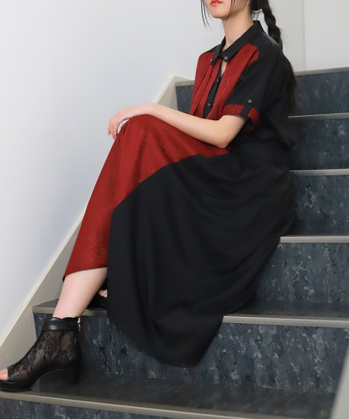 axes femme(アクシーズファム)の「ジャカード×プリーツブラウス(シャツ/ブラウス・レディース・ネイビー/グリーン/ブラック/ダークグリーン・FREE)」の5枚目の写真