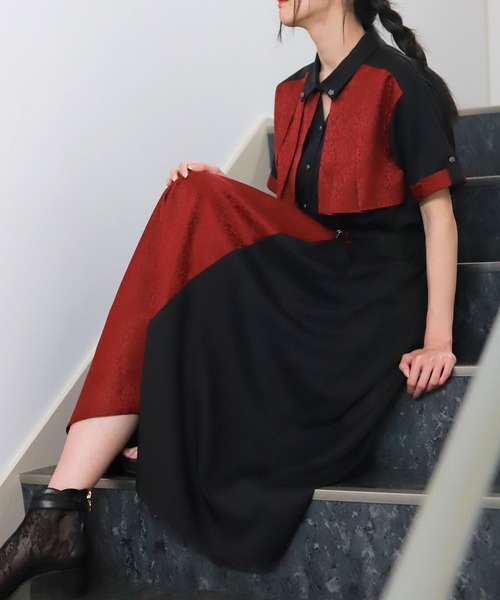 axes femme(アクシーズファム)の「ジャカード×プリーツブラウス(シャツ/ブラウス・レディース・ネイビー/グリーン/ブラック/ダークグリーン・FREE)」の6枚目の写真