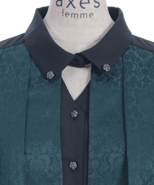 axes femme(アクシーズファム)の「ジャカード×プリーツブラウス(シャツ/ブラウス・レディース・ネイビー/グリーン/ブラック/ダークグリーン・FREE)」の16枚目の写真