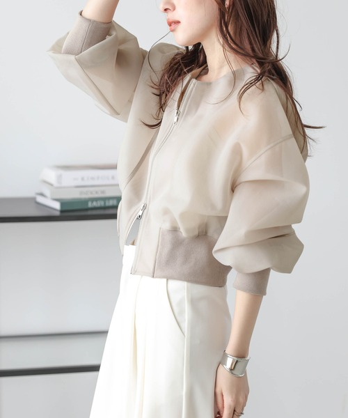 新品✨UNTITLED リネン混 ブルゾン ダブルジッパー 1♡ C／Nシアタッサーブルゾン | human woman（ヒューマンウーマン