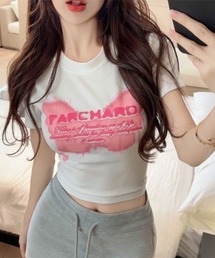バタフライロゴプリントショート丈Tシャツ