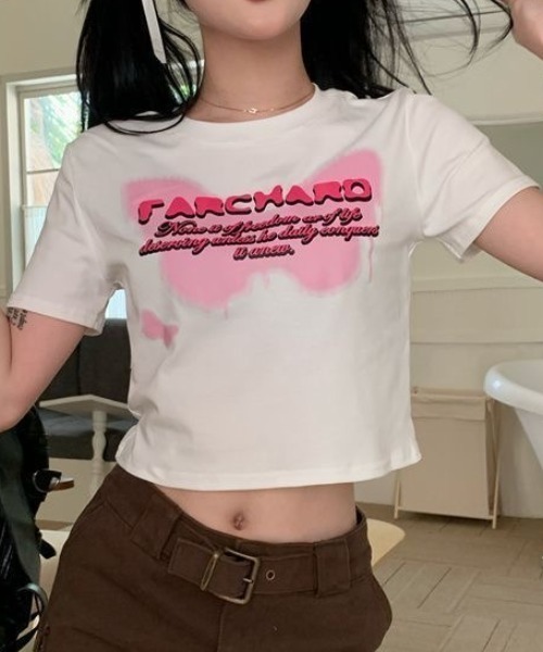 SHEENA(シーナ)の「バタフライロゴプリントショート丈Tシャツ(Tシャツ/カットソー・レディース・ホワイト/ブラック・M)」の10枚目の写真